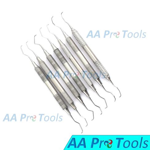 AA PRO أدوات طب الأسنان Gracey Curettes اللثة 1/2-13/14 مقبض مجوف أدوات مزدوجة الأطراف 7 قطع in Saudi Arabia