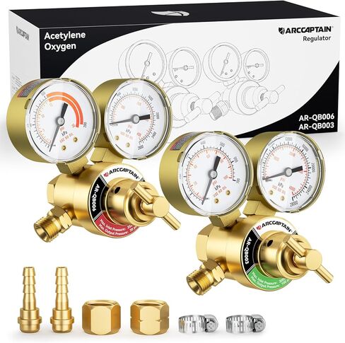 ARCCAPTAIN Small Oxygen Acetylene Regulator Set, CGA540 & CGA200 Compatible, for 9/16"-18 B-Size and 1/4" Hose in Saudi Arabia