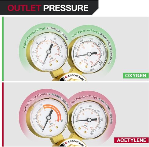 ARCCAPTAIN Small Oxygen Acetylene Regulator Set, CGA540 & CGA200 Compatible, for 9/16"-18 B-Size and 1/4" Hose in Saudi Arabia