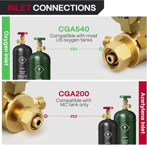 ARCCAPTAIN Small Oxygen Acetylene Regulator Set, CGA540 & CGA200 Compatible, for 9/16"-18 B-Size and 1/4" Hose in Saudi Arabia