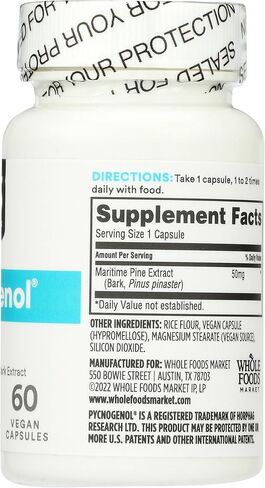365 by Whole Foods Market, Pycnogenol Maritime Pine Bark Extract, 50mg Vegan Capsules, 60 Count in Saudi Arabia