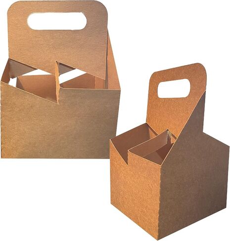 4 Cup Kraft Cardboard Beverage Carrier (Pack of 10) - Durable Drink Carriers for Hot or Cold Beverages - Perfect for Food Delivery Service, Door Dash, Uber Eats, or Any On-The-Go Dining Needs in Saudi Arabia