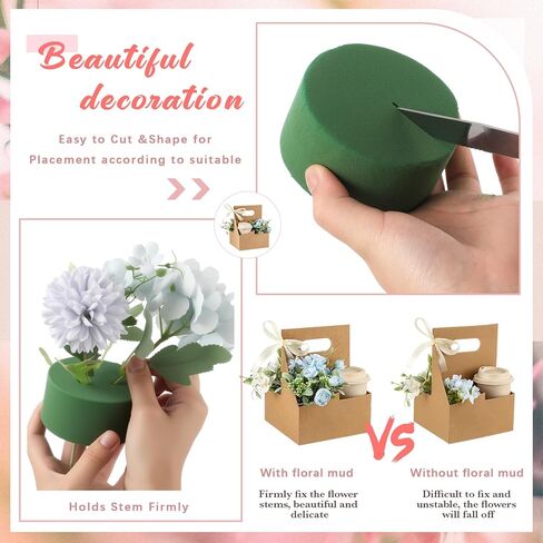 Reallnaive 18 Pack Mother's Day Gift 4 Cup Drink Carrier with Handle Floral Foam Set Kraft Coffee Carrier Holder Green Round Flower Foam Gift Cards for Teacher's Day Appreciation Party Favors in Saudi Arabia