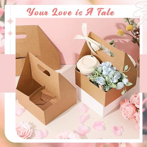 Reallnaive 18 Pack Mother's Day Gift 4 Cup Drink Carrier with Handle Floral Foam Set Kraft Coffee Carrier Holder Green Round Flower Foam Gift Cards for Teacher's Day Appreciation Party Favors in Saudi Arabia