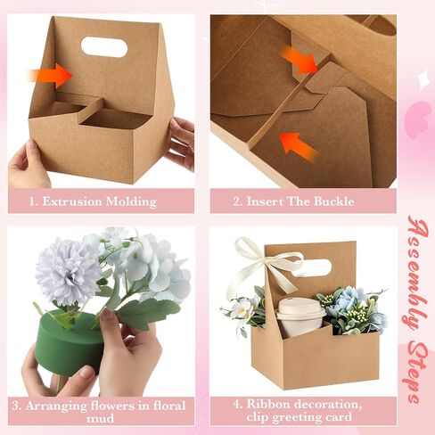 Reallnaive 18 Pack Mother's Day Gift 4 Cup Drink Carrier with Handle Floral Foam Set Kraft Coffee Carrier Holder Green Round Flower Foam Gift Cards for Teacher's Day Appreciation Party Favors in Saudi Arabia