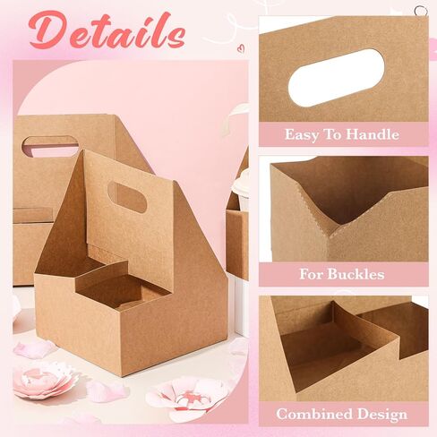 Reallnaive 18 Pack Mother's Day Gift 4 Cup Drink Carrier with Handle Floral Foam Set Kraft Coffee Carrier Holder Green Round Flower Foam Gift Cards for Teacher's Day Appreciation Party Favors in Saudi Arabia