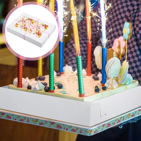 5 Set Heavy Duty Corrugated Full Sheet Window Cake Box 26x18x4 Inch with Cake Board and Pink Satin Ribbon Large Rectangle Bakery Boxes with Window White Bakery Boxes for Packaging Cupcake in Saudi Arabia