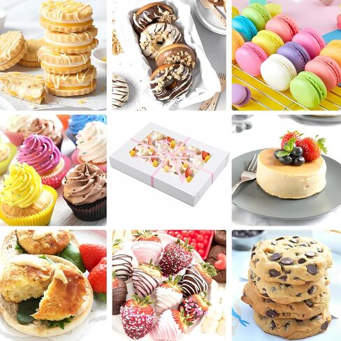 5 Set Heavy Duty Corrugated Full Sheet Window Cake Box 26x18x4 Inch with Cake Board and Pink Satin Ribbon Large Rectangle Bakery Boxes with Window White Bakery Boxes for Packaging Cupcake in Saudi Arabia