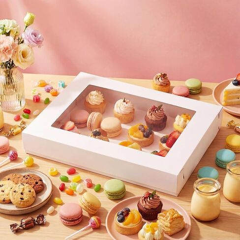 5 Set Heavy Duty Corrugated Full Sheet Window Cake Box 26x18x4 Inch with Cake Board and Pink Satin Ribbon Large Rectangle Bakery Boxes with Window White Bakery Boxes for Packaging Cupcake in Saudi Arabia