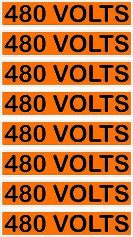 Conduit Line Voltage Electrical Marker 8Pk Orange Black Safety Decal Unlimited Single Three Phase 110 115 120 208 220 240 480 Volt Fuse Box Label Sticker (480 Volts) in Saudi Arabia