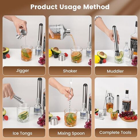 3 Pack Glass Cocktail Shaker Set, 23oz Bartender Kit with Built-in Strainer, Ice Tongs, Measuring Jigger, Muddler & Mixing Spoon, Professional Bar Tools for Home Bartending & Mixology in Saudi Arabia