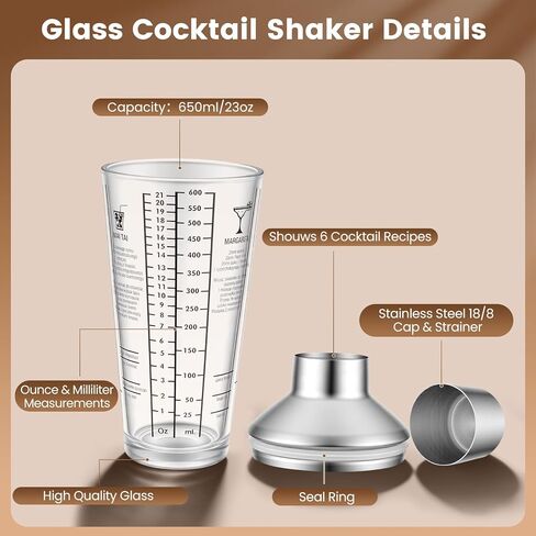 3 Pack Glass Cocktail Shaker Set, 23oz Bartender Kit with Built-in Strainer, Ice Tongs, Measuring Jigger, Muddler & Mixing Spoon, Professional Bar Tools for Home Bartending & Mixology in Saudi Arabia