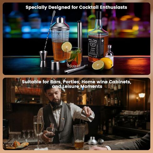 3 Pack Glass Cocktail Shaker Set, 23oz Bartender Kit with Built-in Strainer, Ice Tongs, Measuring Jigger, Muddler & Mixing Spoon, Professional Bar Tools for Home Bartending & Mixology in Saudi Arabia