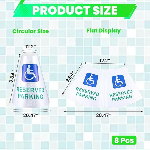 8 Pcs “Reserved Parking" Cone Message Sleeve, Bright Reflective 360° High Visible Cone Topper, Parking Signs for Traffic Safety with Handicapped Symbol, Suit for Outdoor Road Driveway in Saudi Arabia