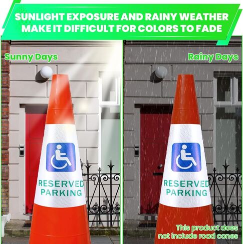 8 Pcs “Reserved Parking" Cone Message Sleeve, Bright Reflective 360° High Visible Cone Topper, Parking Signs for Traffic Safety with Handicapped Symbol, Suit for Outdoor Road Driveway in Saudi Arabia