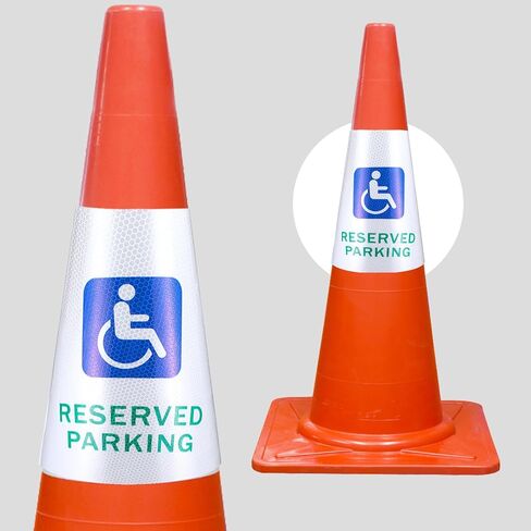 8 Pcs “Reserved Parking" Cone Message Sleeve, Bright Reflective 360° High Visible Cone Topper, Parking Signs for Traffic Safety with Handicapped Symbol, Suit for Outdoor Road Driveway in Saudi Arabia