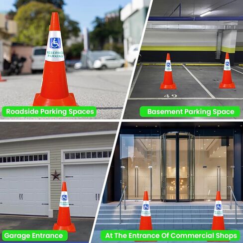 8 Pcs “Reserved Parking" Cone Message Sleeve, Bright Reflective 360° High Visible Cone Topper, Parking Signs for Traffic Safety with Handicapped Symbol, Suit for Outdoor Road Driveway in Saudi Arabia