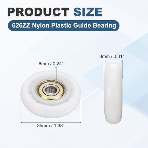 uxcell 10 Pcs 626ZZ Ball Bearing Nylon Guide Pulley Roller Round Wheel6x35x8mm Metal Shielded (GCr15) Chrome Steel Bearings, White in Saudi Arabia