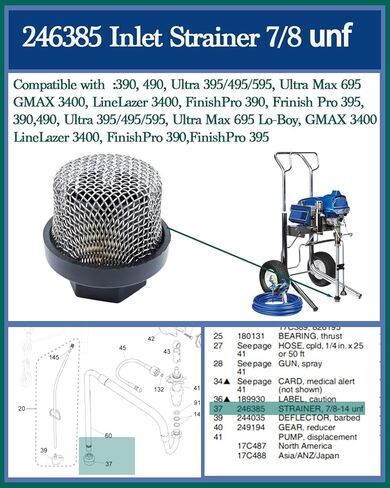 2 حزمة مصفاة مدخل 246385، فلتر مصفاة مدخل خرطوم، 7/8 unf متوافق مع Graco 390 395 490 495 495 595 3400 أجزاء بخاخ طلاء بدون هواء، لمرشحات الرش. in Kuwait