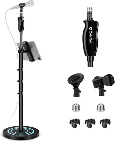 CAHAYA Microphone Stand Floor Adjustable - Mic Stand Universal with 7.12 lbs Weighted Round Metal Base Mic Stands with Phone Holder Mic Floor Stand with 2 Mic Clips and 3/8'' to 5/8'' Adapter in Saudi Arabia