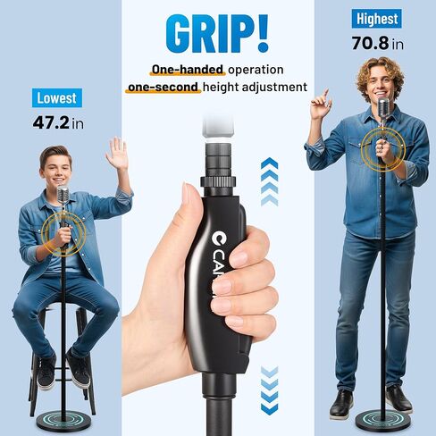 CAHAYA Microphone Stand Floor Adjustable - Mic Stand Universal with 7.12 lbs Weighted Round Metal Base Mic Stands with Phone Holder Mic Floor Stand with 2 Mic Clips and 3/8'' to 5/8'' Adapter in Saudi Arabia
