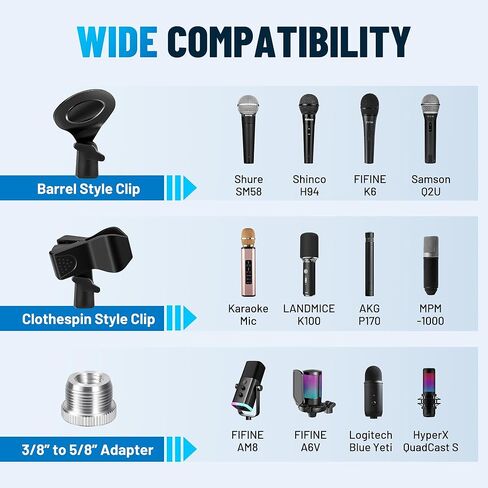 CAHAYA Microphone Stand Floor Adjustable - Mic Stand Universal with 7.12 lbs Weighted Round Metal Base Mic Stands with Phone Holder Mic Floor Stand with 2 Mic Clips and 3/8'' to 5/8'' Adapter in Saudi Arabia