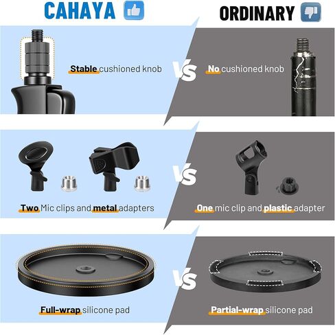 CAHAYA Microphone Stand Floor Adjustable - Mic Stand Universal with 7.12 lbs Weighted Round Metal Base Mic Stands with Phone Holder Mic Floor Stand with 2 Mic Clips and 3/8'' to 5/8'' Adapter in Saudi Arabia