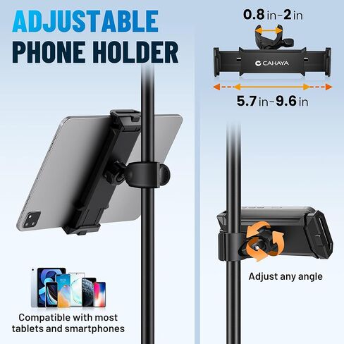 CAHAYA Microphone Stand Floor Adjustable - Mic Stand Universal with 7.12 lbs Weighted Round Metal Base Mic Stands with Phone Holder Mic Floor Stand with 2 Mic Clips and 3/8'' to 5/8'' Adapter in Saudi Arabia