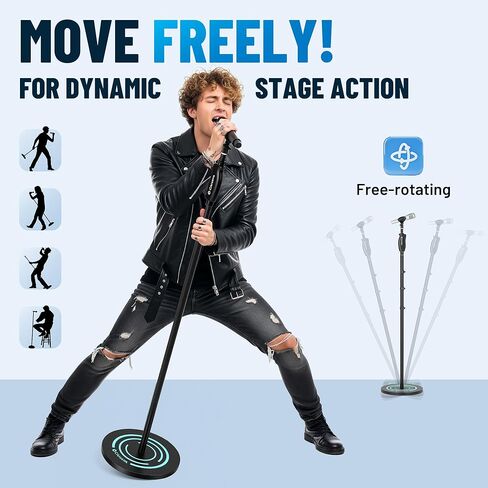 CAHAYA Microphone Stand Floor Adjustable - Mic Stand Universal with 7.12 lbs Weighted Round Metal Base Mic Stands with Phone Holder Mic Floor Stand with 2 Mic Clips and 3/8'' to 5/8'' Adapter in Saudi Arabia