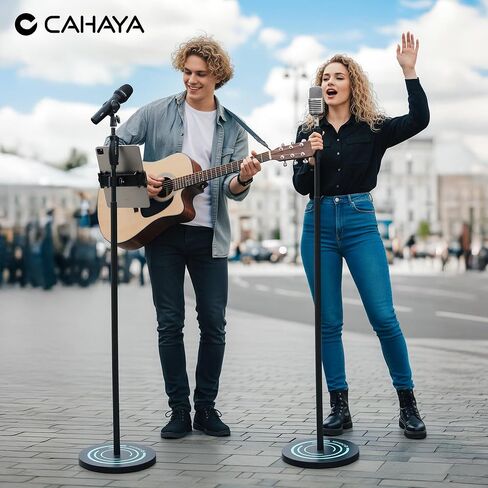 CAHAYA Microphone Stand Floor Adjustable - Mic Stand Universal with 7.12 lbs Weighted Round Metal Base Mic Stands with Phone Holder Mic Floor Stand with 2 Mic Clips and 3/8'' to 5/8'' Adapter in Saudi Arabia