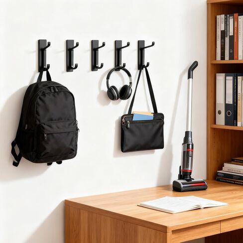 5 Pack Heavy Duty Adhesive Wall Hooks, Waterproof Strong Sticky Hooks for Hanging Towel Coat Robe Keys Bags, No Drill Utility Hooks for Bathroom Kitchen Shower Door (Black in Saudi Arabia