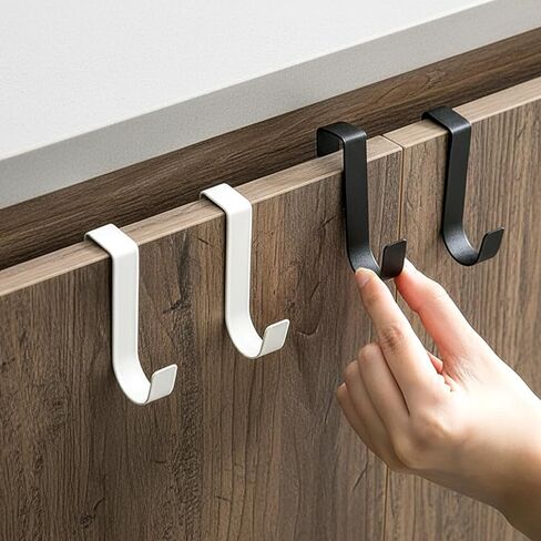 4 Pcs Over Cabinet Door Hooks J-shape No Drill Carbon Steel Over The Door Drawer Hooks Electroplate Metal Hook Cabinet Storage Hook for Hanging Towels Clothes Bags Bathroom Use (2 White, 2 Black) in Saudi Arabia