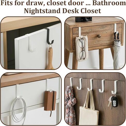 4 Pcs Over Cabinet Door Hooks J-shape No Drill Carbon Steel Over The Door Drawer Hooks Electroplate Metal Hook Cabinet Storage Hook for Hanging Towels Clothes Bags Bathroom Use (2 White, 2 Black) in Saudi Arabia