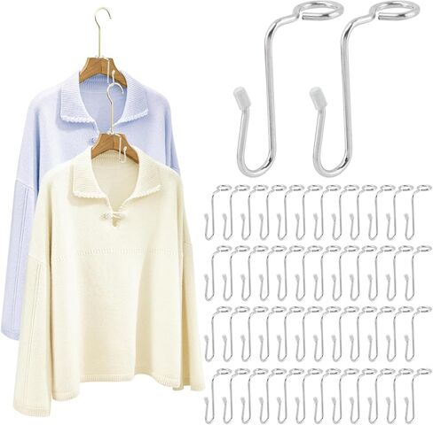 50pcs Clothes Hanger Connector Hooks, Metal Hanger Extender Hooks Stable Clothes Connector for Different Cloth Hangers, Space Saving for Wooden Velvet Metal Plastic Hangers(Color:Silver) in Saudi Arabia