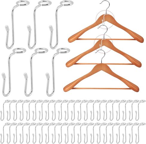 50pcs Clothes Hanger Connector Hooks, Metal Hanger Extender Hooks Stable Clothes Connector for Different Cloth Hangers, Space Saving for Wooden Velvet Metal Plastic Hangers(Color:Silver) in Saudi Arabia
