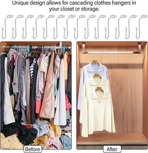 50pcs Clothes Hanger Connector Hooks, Metal Hanger Extender Hooks Stable Clothes Connector for Different Cloth Hangers, Space Saving for Wooden Velvet Metal Plastic Hangers(Color:Silver) in Saudi Arabia