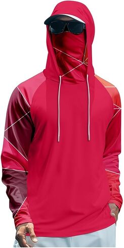 Mens UPF 50+ Sun Protection Hooded Shirt with Integrated Face Cover, Lightweight Long Sleeve Rash Guard Cooling Shirts in Saudi Arabia