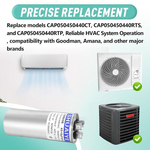 2 قطعة CAP050450440CT CAP050450440RTS CAP050450440RTP 45 + 5 μF MFD 370/440V AC مكثف دائري مزدوج التشغيل | بديل لضاغط تكييف الهواء HVAC العالمي ومكثف محرك المروحة in Kuwait