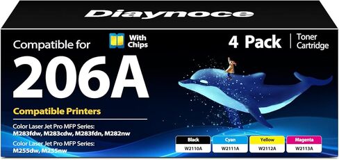 206A Toner Cartridges 4 Pack (with Chip) MFP M283fdw M283cdw Toner Cartridges Replacement for HP 206A 206X Toner Cartridges HP206A 206 Toner for Color Laser Jet Pro MFP M283fdn M282nw M255dw M255nw in Saudi Arabia
