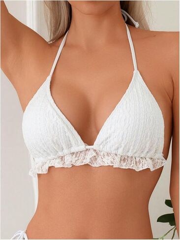 SHENHE Women's 3 Piece Swimsuits Triangle Halter Tie String Lace Bikini Set with Cover Up Sarong in Saudi Arabia