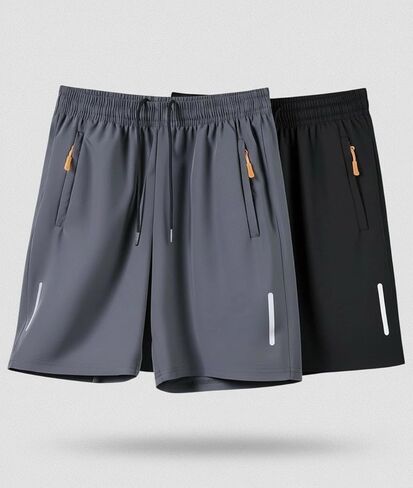 2 Pack Men's Athletic Running Shorts Quick Dry Workout Sports Shorts with Zipper Pocket in Saudi Arabia