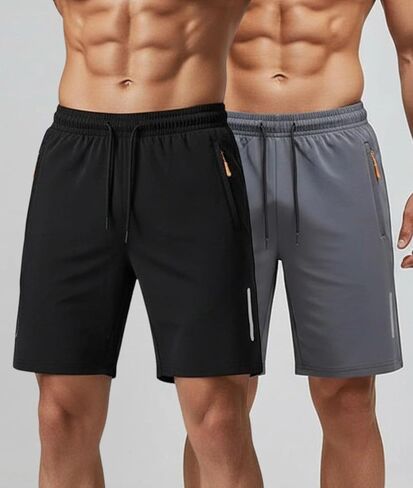 2 Pack Men's Athletic Running Shorts Quick Dry Workout Sports Shorts with Zipper Pocket in Saudi Arabia