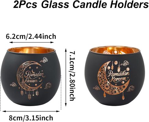 2 Pcs Ramadan Kareem Glass Candle Holder, White Moon Hollow Pattern Tealight Votive Candle Holder, Tabletop Centerpiece Decorations for Islamic Home Decor Muslim Party Gift Supplies in Saudi Arabia