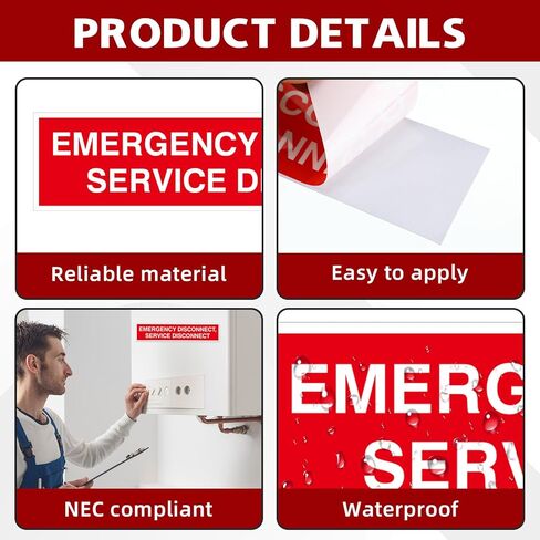 5 قطع من ملصقات قطع الاتصال في حالات الطوارئ المتوافقة مع NEC، 1-3/4 × 9 بوصة من الفينيل لإيقاف خدمة الطوارئ في حالات الطوارئ، ملصقات إشعار بالخطر للأماكن الداخلية والخارجية in Kuwait