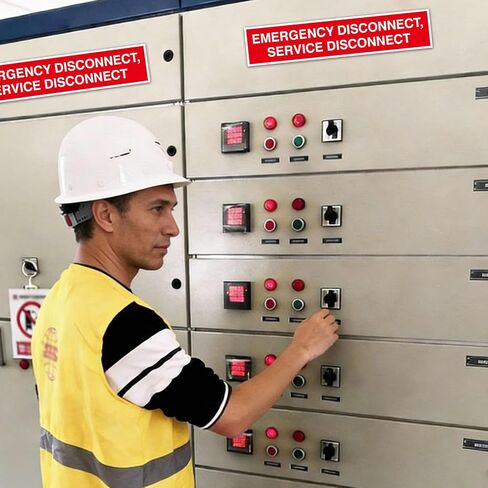 5 قطع من ملصقات قطع الاتصال في حالات الطوارئ المتوافقة مع NEC، 1-3/4 × 9 بوصة من الفينيل لإيقاف خدمة الطوارئ في حالات الطوارئ، ملصقات إشعار بالخطر للأماكن الداخلية والخارجية in Kuwait