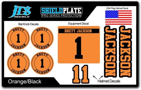 مجموعة ملصقات لمقبض مضرب البيسبول وخوذة لاعب البيسبول - مجموعة معرف كاملة مع الاسم والأرقام (أسود) in Kuwait