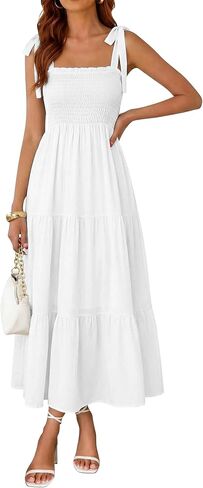 FOMELY Women's Boho Maxi Dress 2026 Spring Sundress Sleeveless Smocked Tiered Summer Long Dress for Beach Vacation in Kuwait