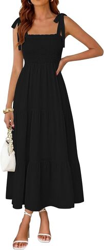 FOMELY Women's Boho Maxi Dress 2026 Spring Sundress Sleeveless Smocked Tiered Summer Long Dress for Beach Vacation in Kuwait