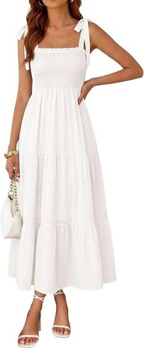 FOMELY Women's Boho Maxi Dress 2026 Spring Sundress Sleeveless Smocked Tiered Summer Long Dress for Beach Vacation in Saudi Arabia