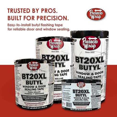 شريط وامض Protecto Wrap BT20XL Butyl ™ SW - ختم مقاوم للماء ذاتي الالتصاق للتغليف الخارجي، حواف التسمير، وميض النوافذ والأبواب - التعرض للأشعة فوق البنفسجية لمدة 120 يومًا - 4 بوصات × 50 قدمًا in Kuwait